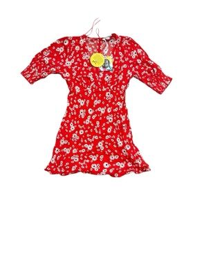New Rixo Red Daisy Printrd Babydoll Mini Dress Size 6